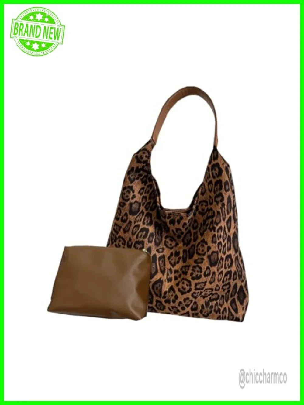 Faux Suede Leopard Print Hobo Tote Bag Set Shoulder Purse
